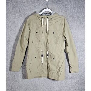 Pulse Rain Jacket Womens Large Brown Nylon Pockets Chore Coat Lined Drawstring